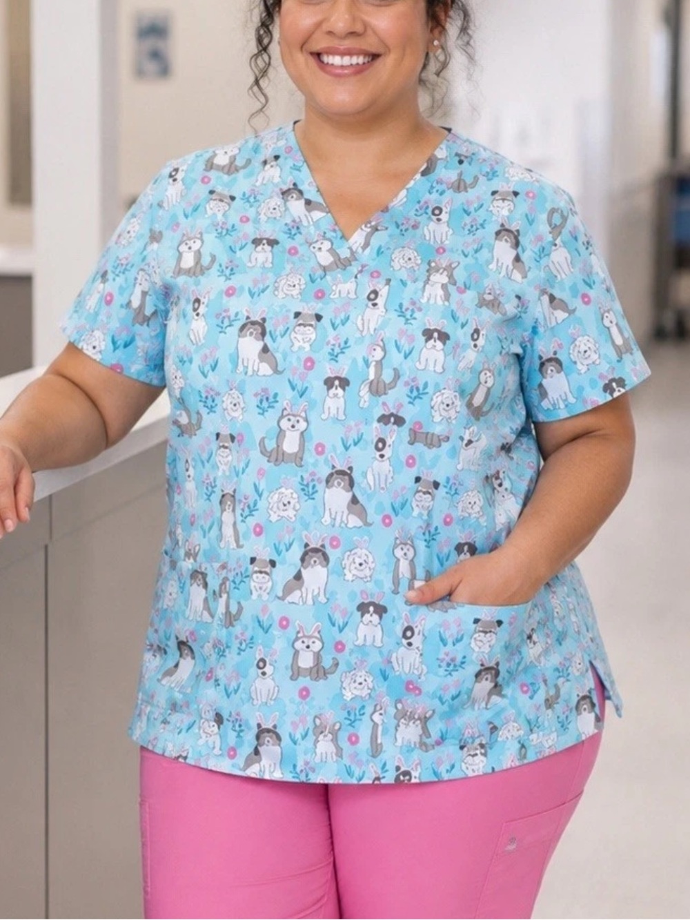 NWT Women’s 2X I Love Scrubs Hoppy Puppy Scrub Top